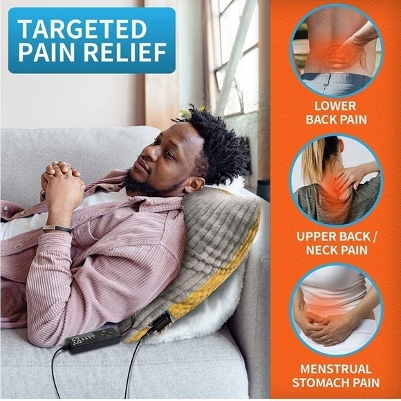 Brand New Heated Pillow Cover 18”x18” Yellow Gray Heating Pad Back Pain Relief - Picture 3 of 16